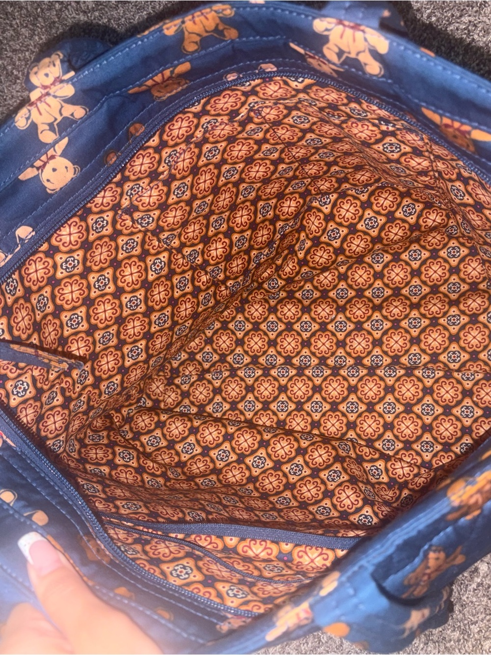 Vera Bradley Navy Quilted Tote with Teddy Bear Print - Picture 3 of 6